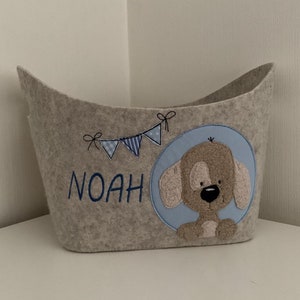 Cesta de feltro com bandeirola para cachorro e nome desejado *Presente personalizado*Presente de nascimento*Nascimento para batismo azul