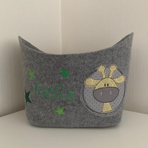 Cesto di feltro con giraffa e nome desiderato *Regalo personalizzato*Regalo per la nascita*Nascita per battesimo
