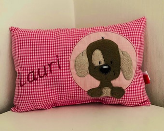 Oreiller personnalisé avec chien et nom 30 x 20 cm cadeau pour la naissance* cadeau pour le baptême* rose