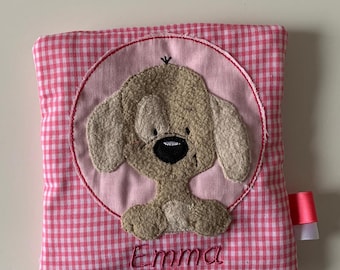 Grain pillow embroidered with desired name dog pink pink plaid *Personalized gift*Gift for birth*Gift for baptism