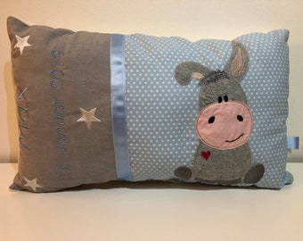 Coussin personnalisé "âne" garçons 40x25 cm bleu *coussin prénom *cadeau naissance *cadeau baptême