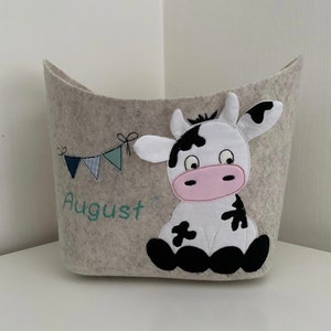 Cesta de feltro com vaca e nome desejado *Presente personalizado*Presente de nascimento*Nascimento para batizado meninas meninos