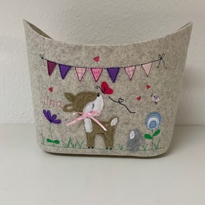 Cesta de feltro com veado e nome desejado *Presente personalizado*Presente de nascimento*Nascimento de batizado rosa