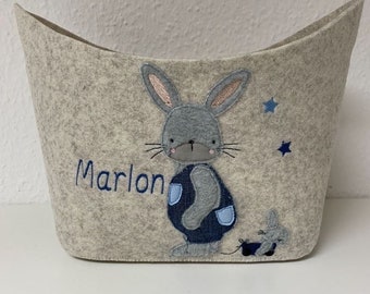 Panier en feutre avec lapin appliqué et nom souhaité *Cadeau personnalisé*Cadeau de naissance*Naissance pour baptême vert