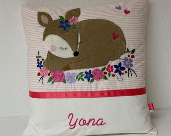 Personalized pillow 40 x40 cm with deer and name | Name pillow| Gift for birth| Gift for baptism