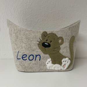 Filzkörbchen mit Löwe und  Wunschname *Personalisiertes Geschenk*Geschenk zur Geburt*Geburt zur Taufe blau
