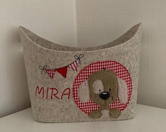 Filzkörbchen mit Hund Wimpelkette und  Wunschname *Personalisiertes Geschenk*Geschenk zur Geburt*Geburt zur Taufe rot