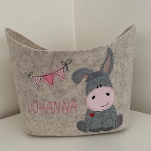 Filzkörbchen mit Esel und Wunschname *Personalisiertes Geschenk*Geschenk zur Geburt*Geburt zur Taufe Mädchen rosa