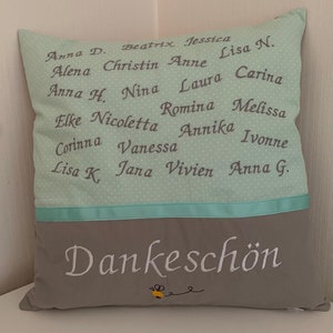 Farewell pillow memory pillow 40 x 40 cm farewell gift for teacher, educator or work colleague/in mint green grey