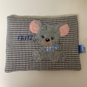 Almofada de grão com rato cinza xadrez Presente personalizado*Presente de nascimento*Presente de batismo Almofada térmica