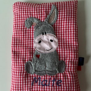 Grain pillow with applied donkey red checkered Personalized gift*Gift for birth*Gift for baptism heat pillow