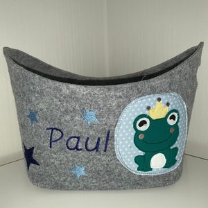 Felt basket with frog ,stars and wish name *Personalized gift*Gift for birth*Gift for baptism*