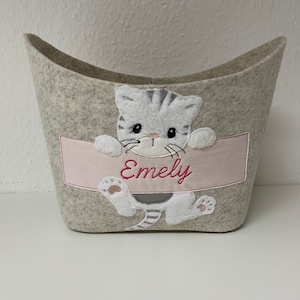 Filzkörbchen mit Katze und  Wunschname *Personalisiertes Geschenk*Geschenk zur Geburt*Geburt zur Taufe rosa