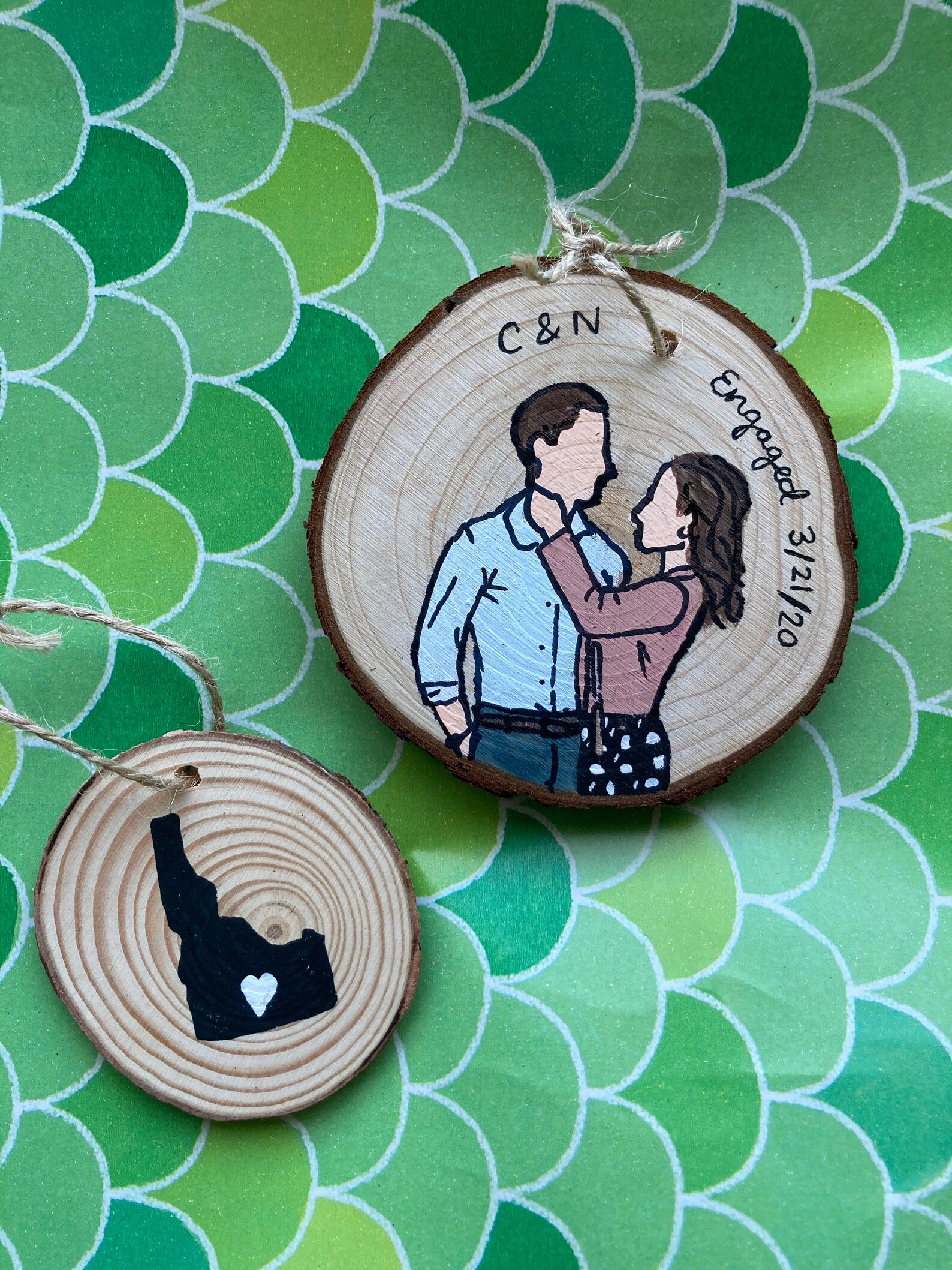 Newlywed Ornament Hand Painted Wood Round Ornaments Custom Etsy