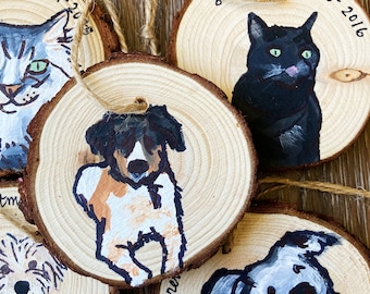 Pet Christmas Ornament, Custom Ornament, Wood Ornament, Pet Portrait Memorial, Deceased Pet , Family Ornament, Custom Family Ornament