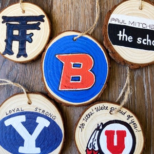 Custom Graduation Ornament, Custom Hand Painted Logo Ornament, Alma Mater Ornament, Custom College School Logo Ornament, Wood Grad Ornament