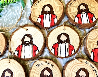 Jesus Hand Painted Ornament, Christ Faceless Wood Ornament, Custom Ornament,  Let God Prevail Ornament, Wood Ornament, Faceless Portrait