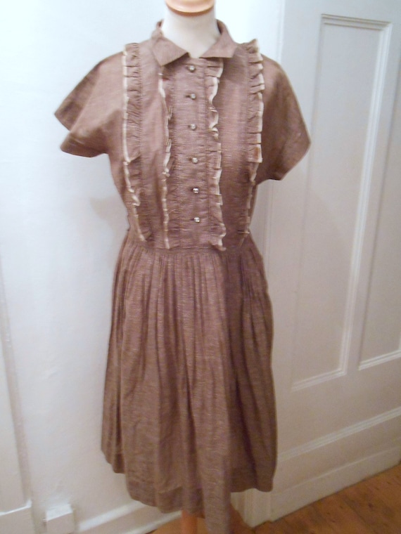 Dress 40s 50s brown white striped strass rhineston