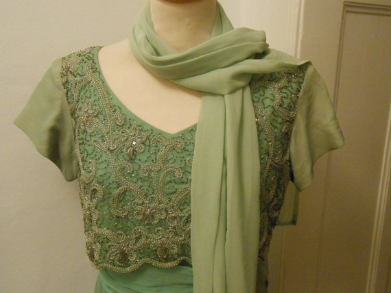 Sequins and chiffon mint green 60s dress