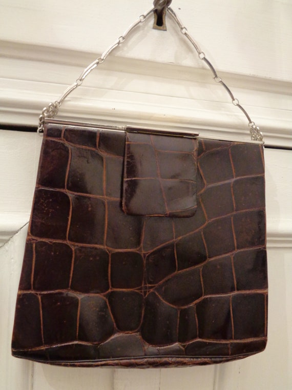 cute 20s 30s handbag crocodile brown