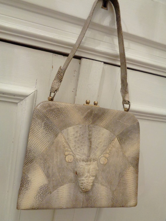 40s handbag in lizard beige grey