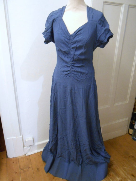 elegant blue 40s 50s evening dress long Georgette