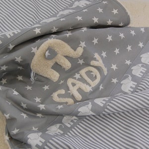Kuscheldecke Sterne Elefanten mit Name personalisierbar grau weiß Teddyplüsch Bild 3
