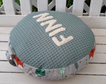 Seat cushion floor cushion with the name Morgenkreis old green waffle pique teddy