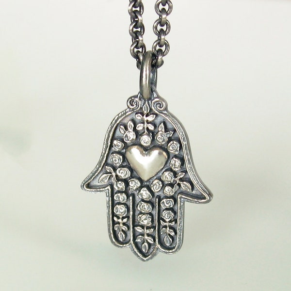 International Khamsa, silver with brilliant, 935 silver recycled, Fatima's hand, roses, international understanding, Christiane Wendt