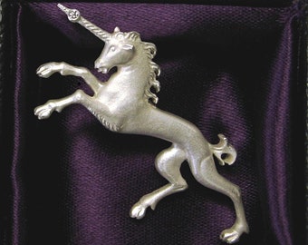 Broche licorne en argent 935 avec brillant, licorne, argent recyclé, impeccable, cheval, broche cheval, épingle licorne, Christiane Wendt