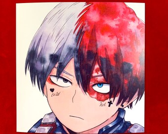 Emo Todoroki Anime Watercolor Print My Hero Academia Boku No Etsy