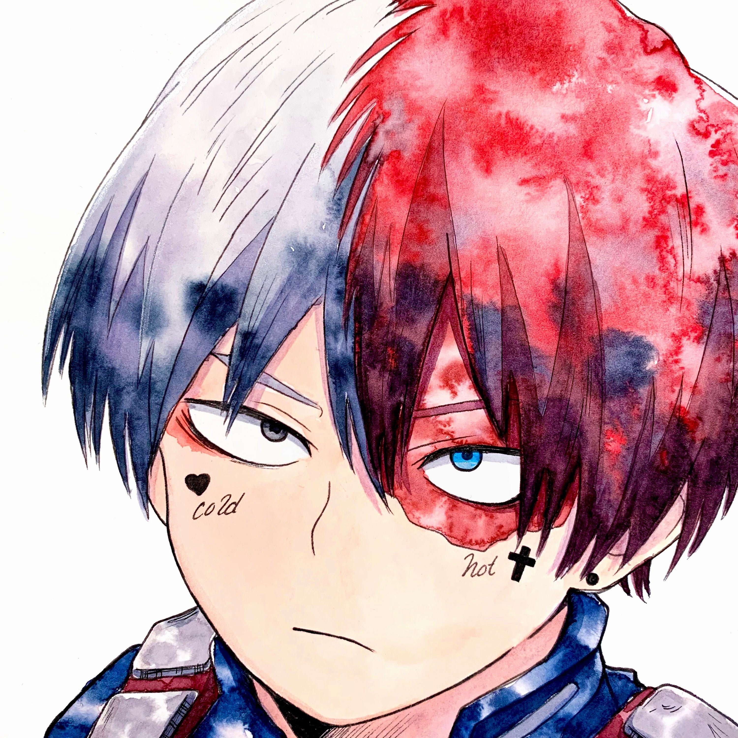 Emo Todoroki Anime Watercolor Print My Hero Academia Boku No Etsy