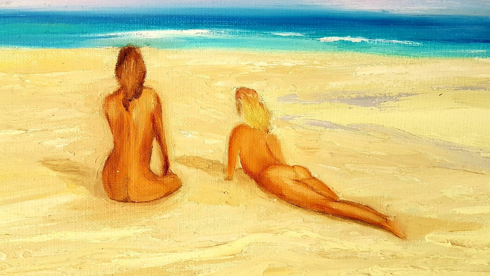 Naked Women Lying on the Beach Painting 20x pic