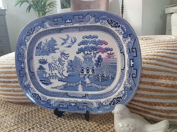 Antique Blue Willow Warming Plate Dish England Circa 1800's