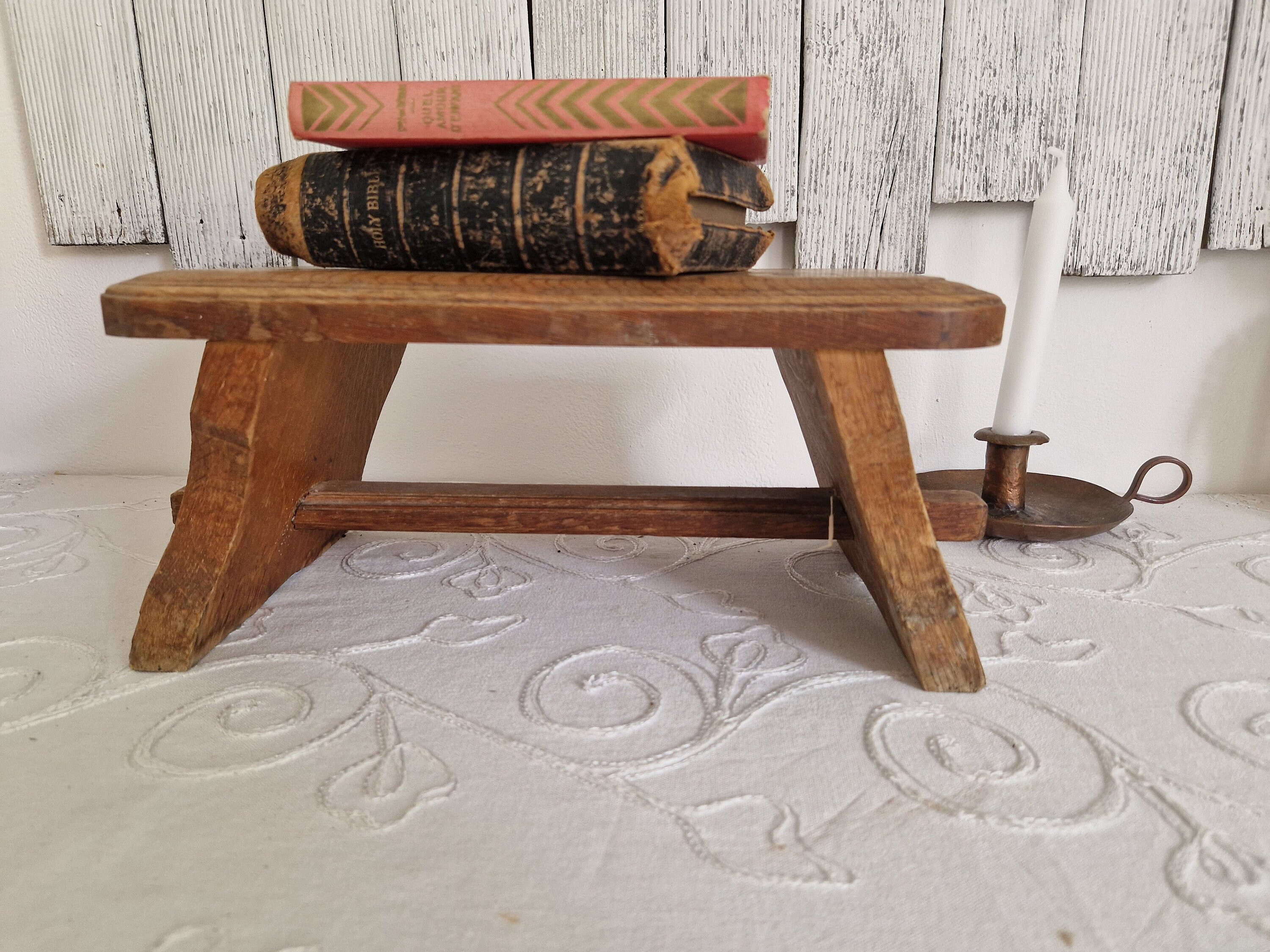 French wooden Foot-stool, foot rest or bed side table, farm house decor
