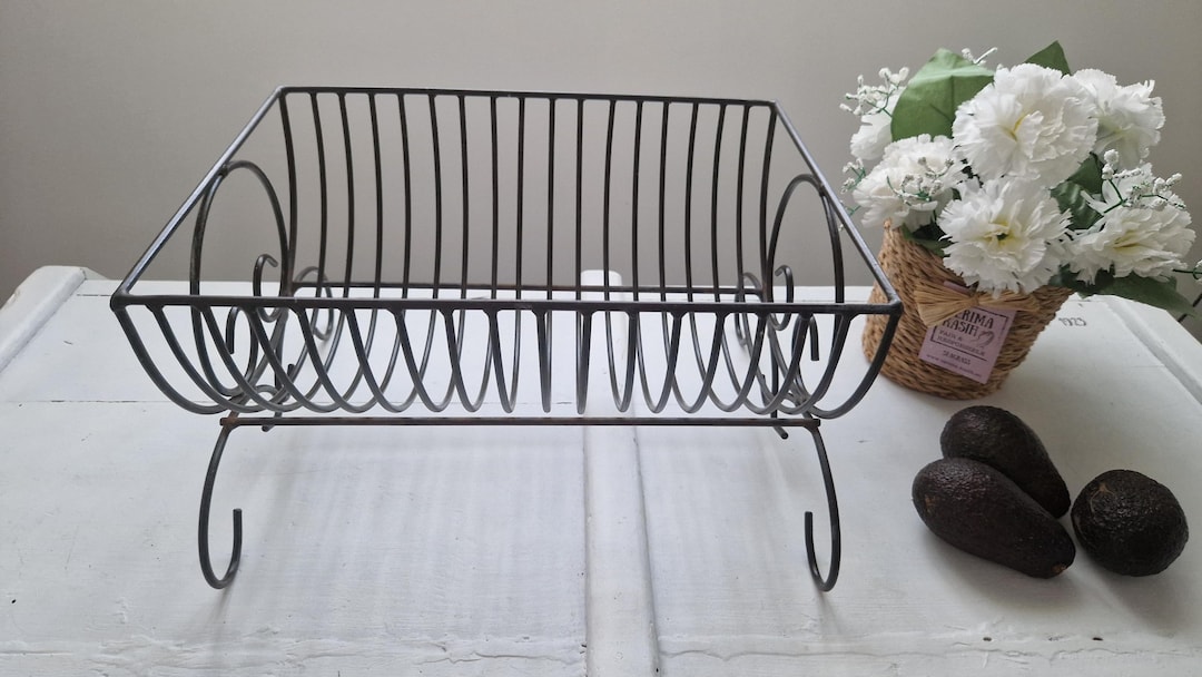 French Vintage Dish Rack, Wrought Iron Kitchen Storage, Plate Stand ...