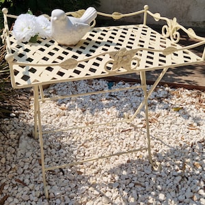 Ornate metal folding garden table, entryway table or aperitif side-table