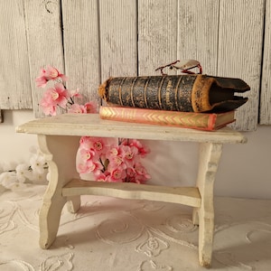 Vintage small white step stool, foot stool or child's dainty stool, old but good & strong