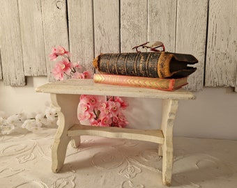 Vintage small white step stool, foot stool or child&#39;s dainty stool, old but good & strong