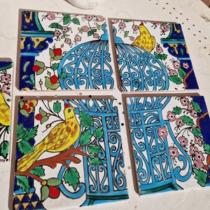 Decorative Tunisian ceramic tiles, set of 5 glazed terracotta tiles, kitchen backsplash tiles