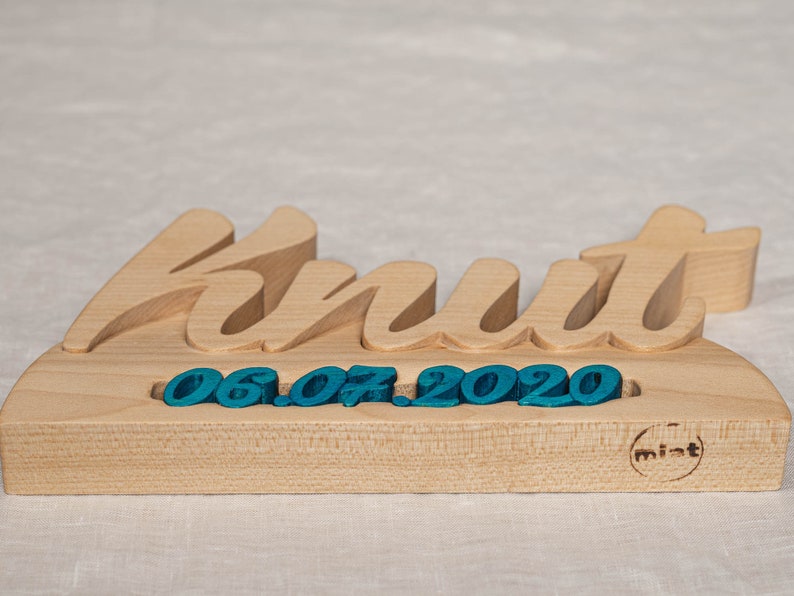 Name mit Geburtsdatum aus Holz Schriftzug aus holz zum hinstellen geschenk zur geburt, taufgeschenk, kinderzimmer, geburtstagsgeschenk Bild 10