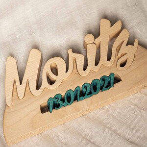 Name mit Geburtsdatum aus Holz Schriftzug aus holz zum hinstellen geschenk zur geburt, taufgeschenk, kinderzimmer, geburtstagsgeschenk Bild 7