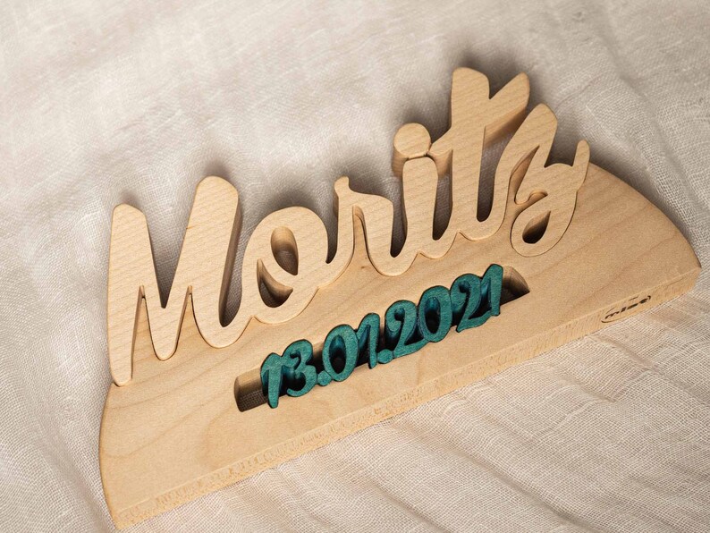 Name mit Geburtsdatum aus Holz Schriftzug aus holz zum hinstellen geschenk zur geburt, taufgeschenk, kinderzimmer, geburtstagsgeschenk Bild 7