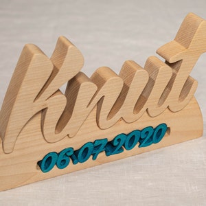 Name mit Geburtsdatum aus Holz Schriftzug aus holz zum hinstellen geschenk zur geburt, taufgeschenk, kinderzimmer, geburtstagsgeschenk Bild 9