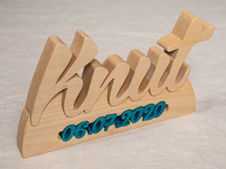 Name mit Geburtsdatum aus Holz Schriftzug aus holz zum hinstellen geschenk zur geburt, taufgeschenk, kinderzimmer, geburtstagsgeschenk Bild 9