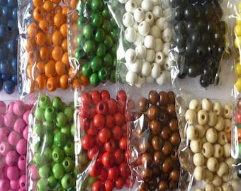 56 wooden beads 10 mm threading wooden beads assorted colors red green blue black yellow