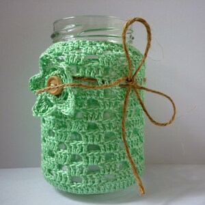 Lantern tea light glasses crocheted pastel, table decoration tea light crochet cotton glass hellgrün