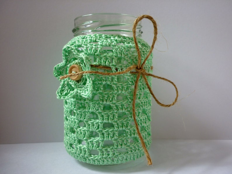 Lantern tea light glasses crocheted pastel, table decoration tea light crochet cotton glass hellgrün