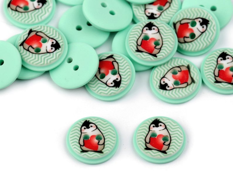 Children's button animals 5 pieces 15 mm button decoration appliqué 5 Stück Pinguin