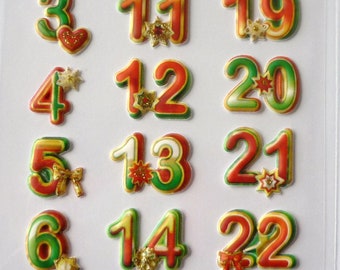 Softysticker Adventszahlen rot grün basteln Adventskalender Weihnachten Winter Zahl Sticker